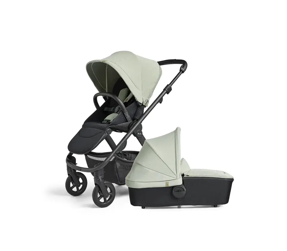 View Silver Cross Tide Sage Black Chassis Travel System and Carrycot Bundle 6 piece information