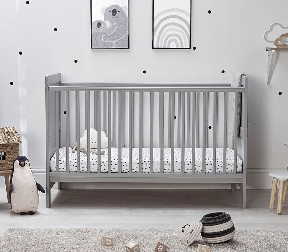 View Silver Cross Devon grey convertible cot bed to toddler bed information