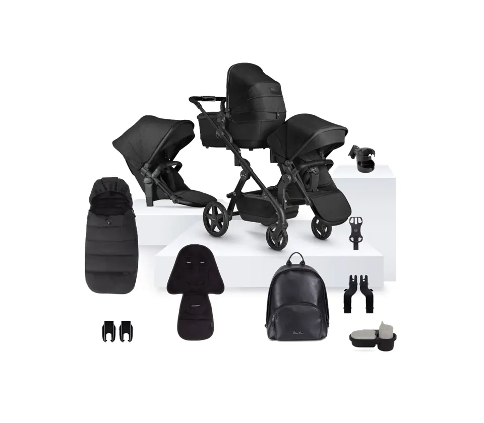 View Silver Cross Wave 3 Onyx Single to Double Travel System Accessory Bundle 18 piece information