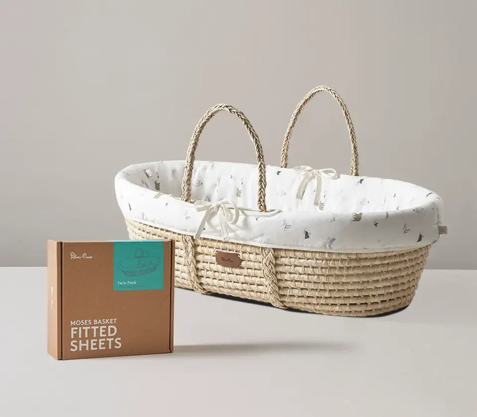 View Silver Cross Luxury Moses Basket with 100 Organic Adventure Liner Chalk Fitted Sheets information